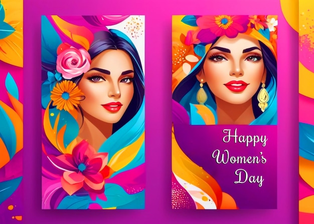 Gelukkige vrouwengroep voor international womens day banner waterverf stijl illustratie