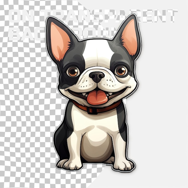 PSD gelukkige zwarte en doorzichtige boston terrier kawaii