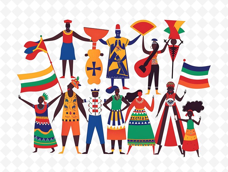 PSD gemeenschappen komen samen voor een juneteenth viering des flat illustration culture character