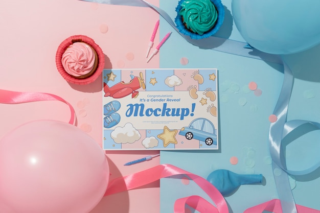 PSD gender reveal card mock-up design