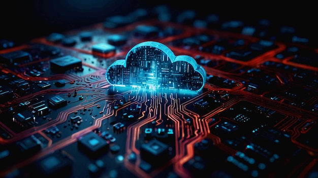 Generatieve AI-beeld van cloudcomputing en digitale gegevensoverdracht met computernetwerk