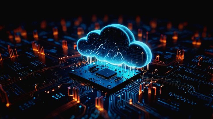 PSD generative ai image of cloud computing and digital data transfer with computing networked