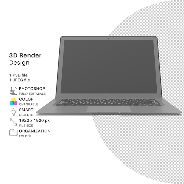 PSD generieke laptop 3d-modellering psd-bestand realistische laptop
