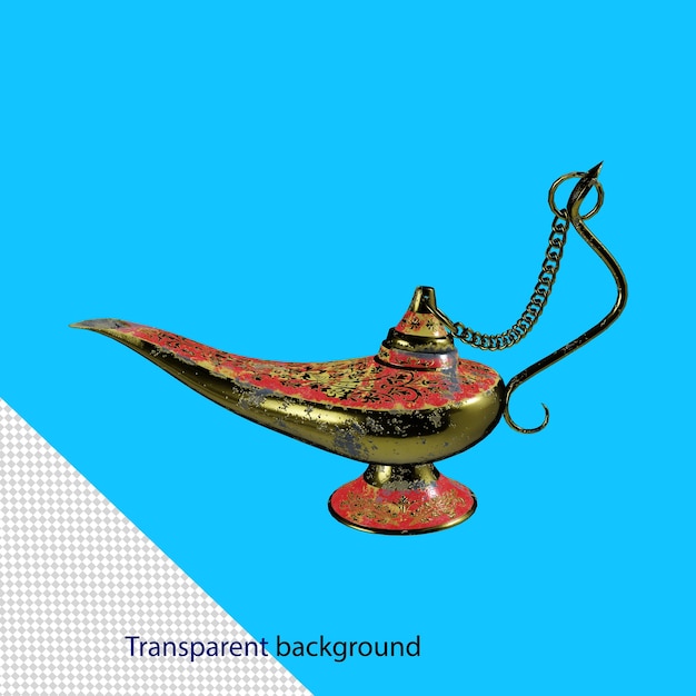 PSD genie lamp gold high quality 3d render with transparent background