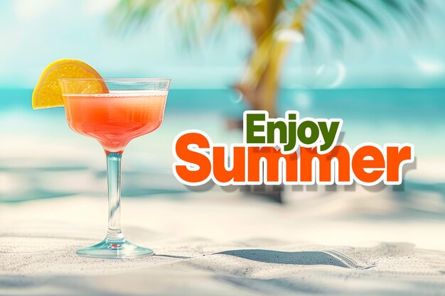 PSD geniet van de zomer banner sjabloon met een cocktail en verse drank achtergrond op een strand achtergrond