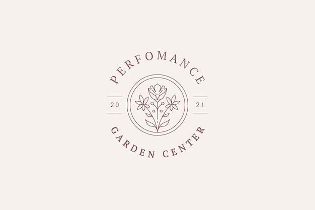 gentle natural flower circle frame minimal line logo for garden center floral design template