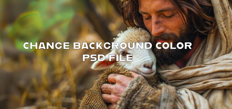 PSD gentleman in period costume cradling a lamb at sunset