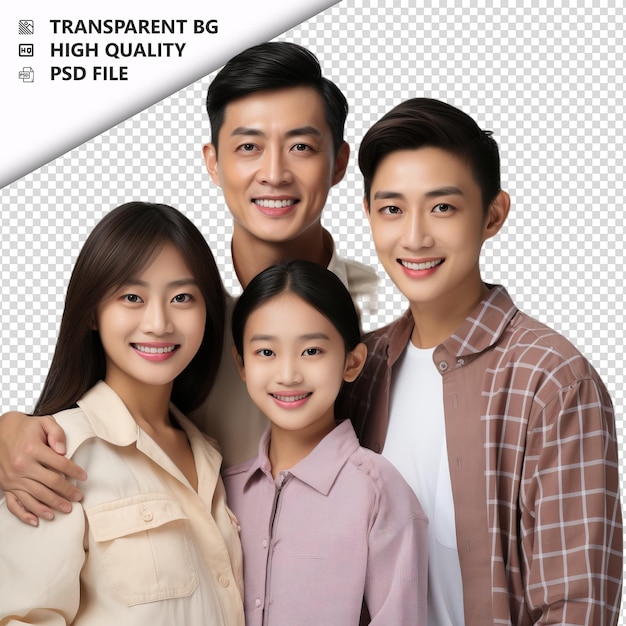 PSD Настоящая азиатская семья с ультра-реалистичным стилем на белом фоне