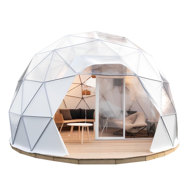 PSD geodesic dome glamping outside view