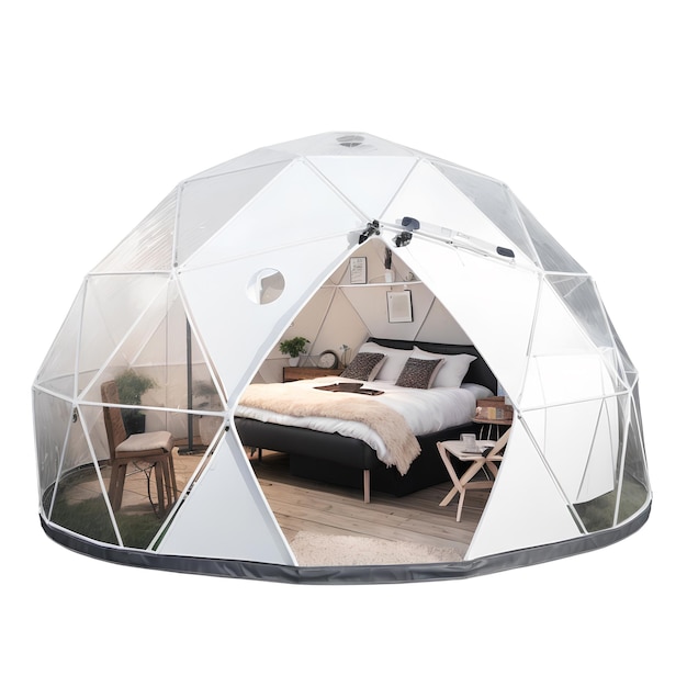 PSD geodesic dome glamping with bed