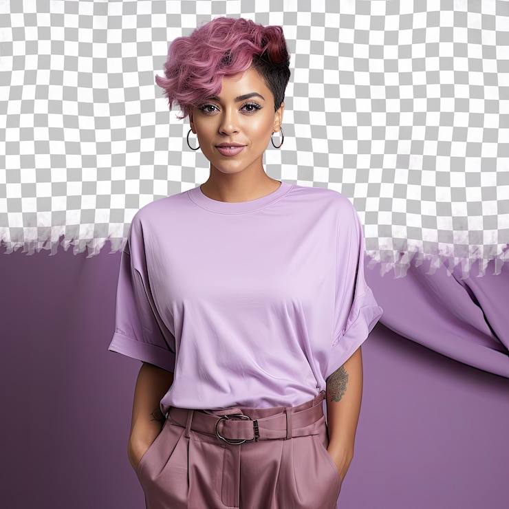 PSD geographer style serene south asian woman in lilac pose