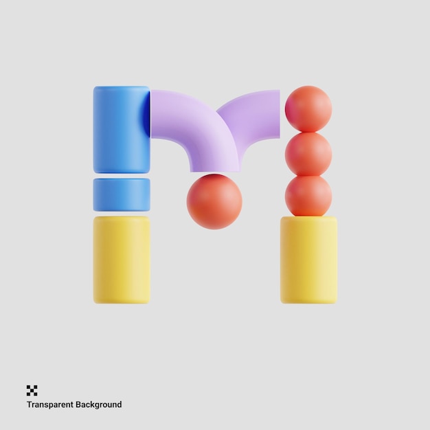 대문자 M의 기하학적 3D 그림