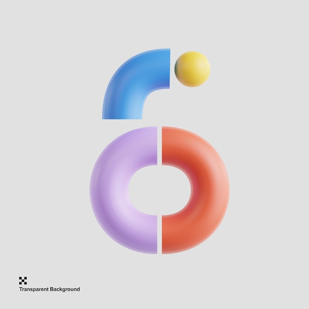 Geometric 3d illustration of number six