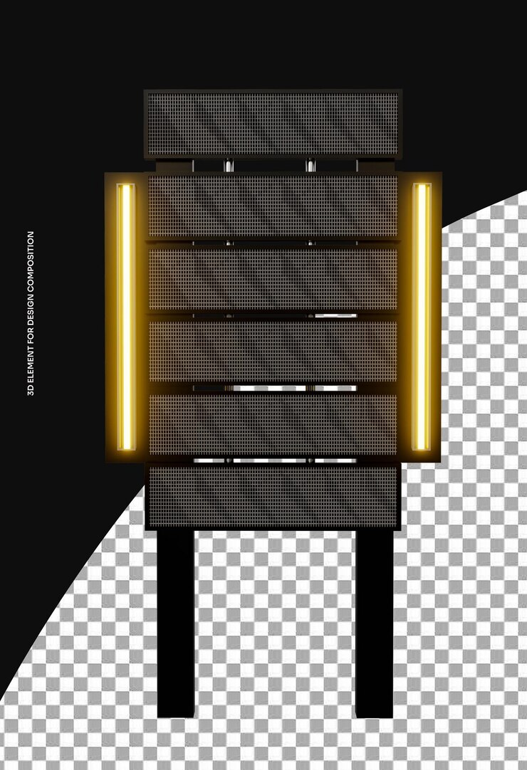 Geometric 3D Metal Element with Neon Lights for Design Composition