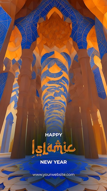 PSD visione artistica geometrica di un'illustrazione della moschea per condividere lo spirito festivo del capodanno islamico