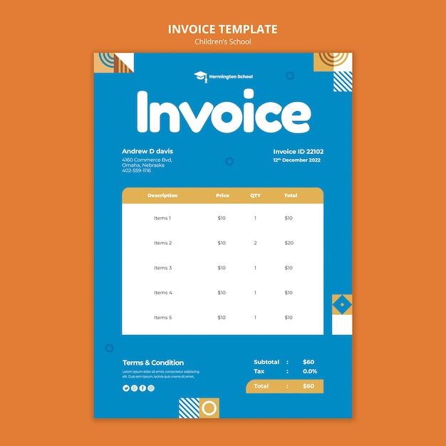 PSD geometric children's school  invoice template