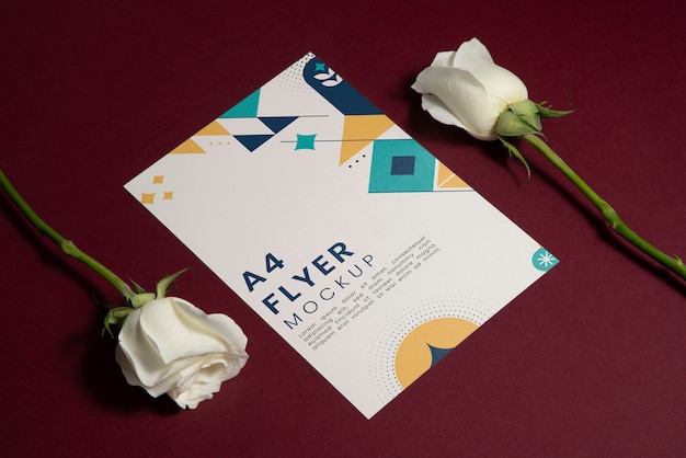 PSD geometric paper flyer with rose flower