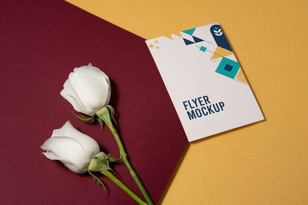 PSD geometric paper flyer with rose flower