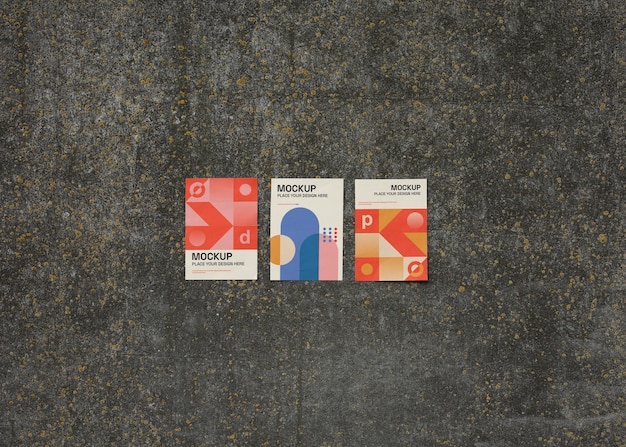 PSD geometric posters on textured concrete wall