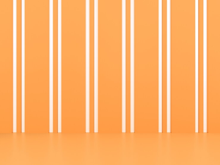 PSD geometric shape white line podium display in orange pastel background mockup