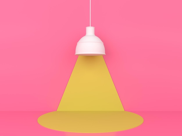 Geometric Shape Yellow Podium Display In Pink Pastel Background 3D Rendering