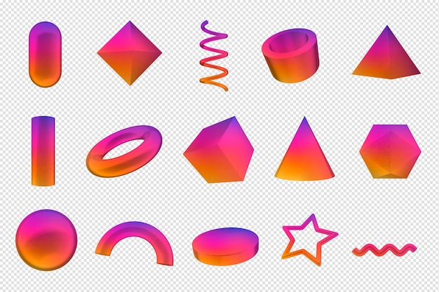 PSD geometric shapes 3d render colorful shapes