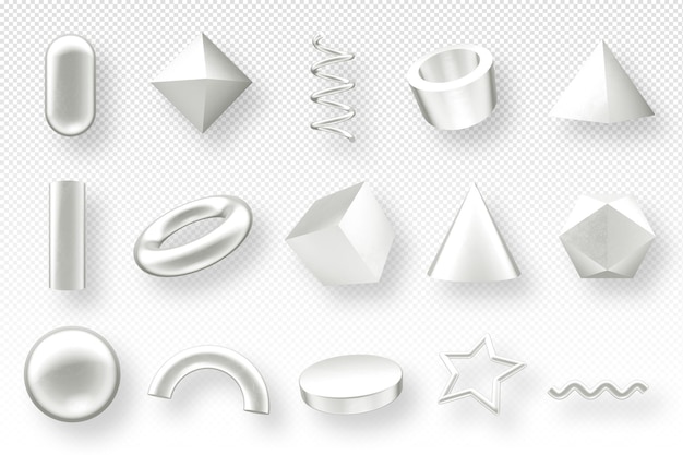 Geometric shapes 3d render silver shapes