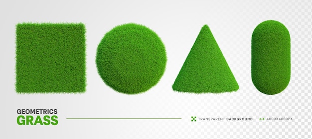 Geometric shapes in grass 3d render realistic