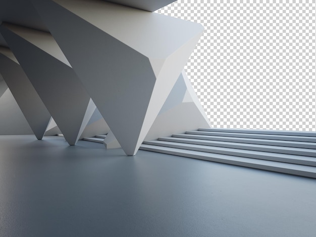 PSD geometric shapes structure on gray concrete floor abstract architecture design 3d illustration