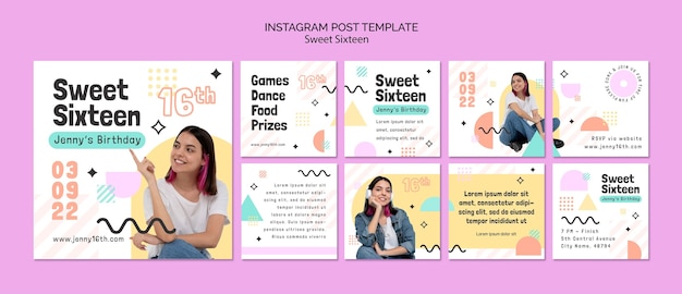 PSD dolce geometrico 16 post di instagram di celebrazione