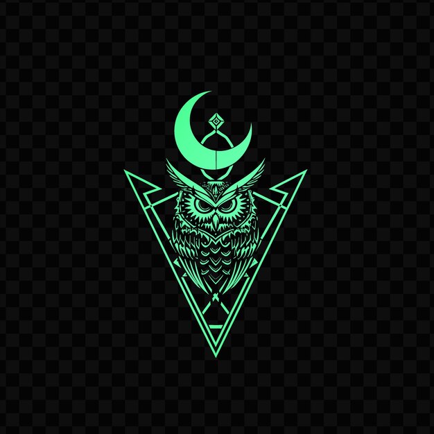 PSD geometric symbol of an owl with a green crescent and a black background