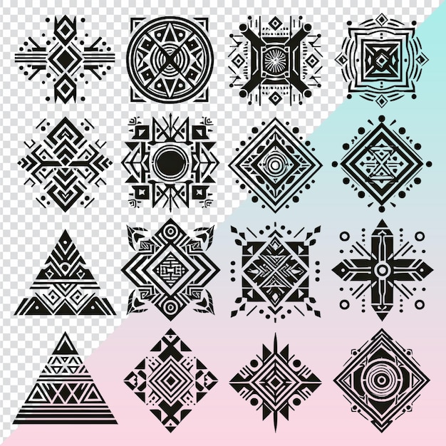 Elementi tribali geometrici isolati su uno sfondo trasparente