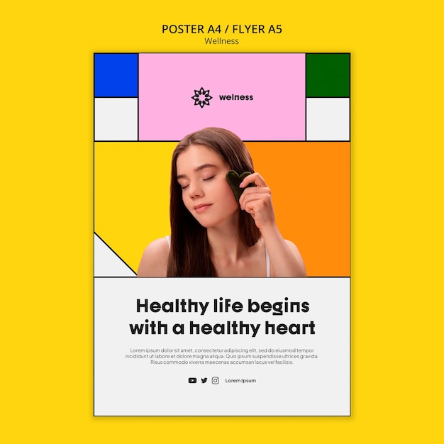 PSD geometric wellness concept poster template