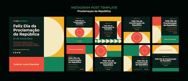 PSD geometrische instagram-berichtenverzameling voor proclamacao da republica-viering