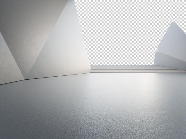 Geometristen muotojen rakenne harmaalla betonilattialla. Abstrakti arkkitehtoninen design 3d-renderöitynä