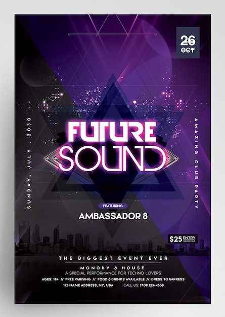 Geometryczna ulotka imprezowa dla DJ-ów Future Sound