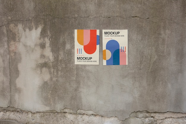 Geometryczne Plakaty Na Makiecie Betonowej ściany