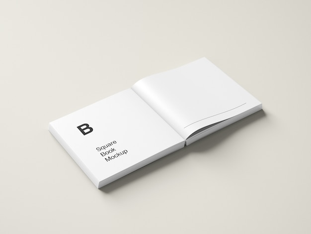 Geopend vierkant boek of tijdschriftmodel hoge hoekmening