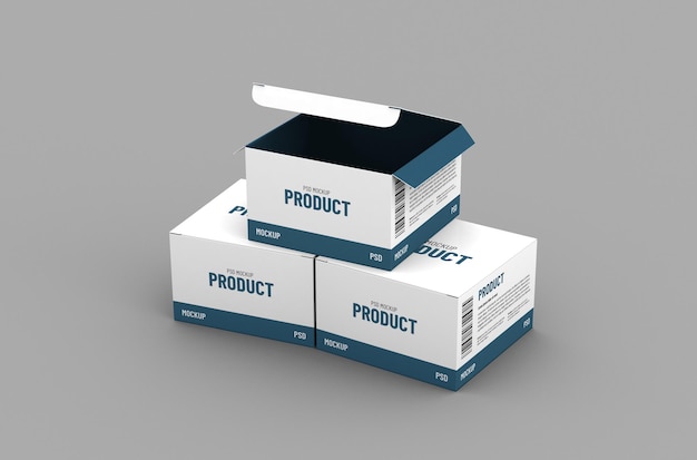 Geopend vierkante productdoosverpakkingsmodel voor merkreclame op een schone achtergrond