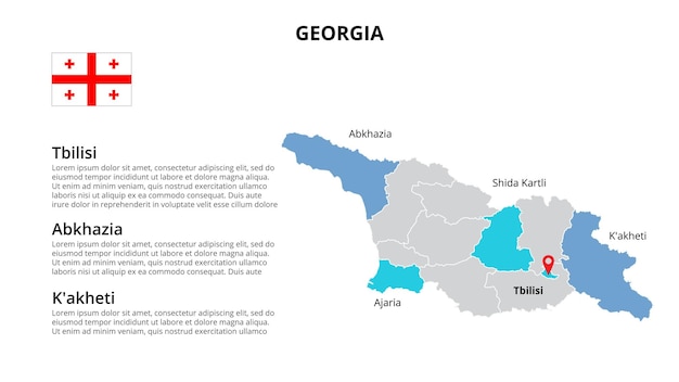 PSD georgia vector map infographic template divided by states regions or provinces slide presentation