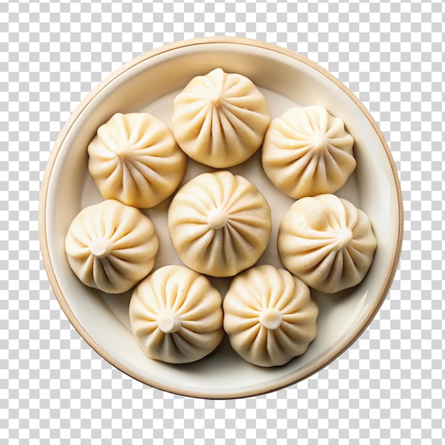 PSD georgian dumplings khinkali on plate top view isolated on transparent background