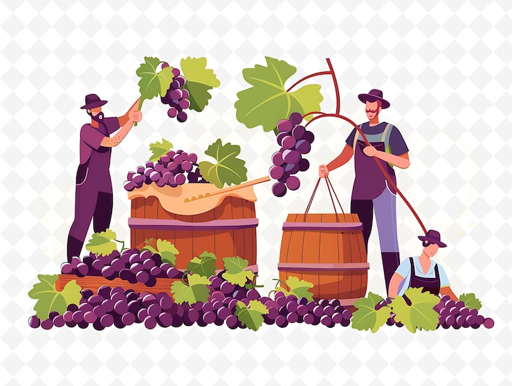 PSD georgian winemakers harvesting grapes design is rustic and e illustration cutural landscape view