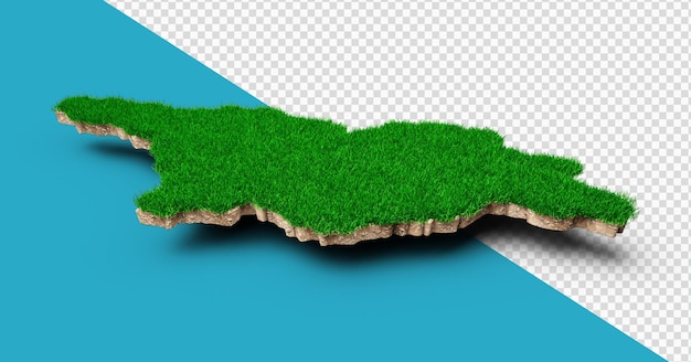 PSD georgië kaart bodem land geologie dwarsdoorsnede met groen gras 3d illustratie