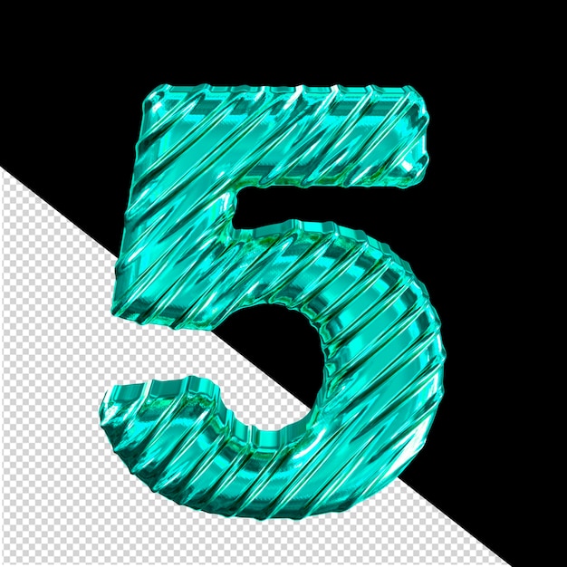 Geribbeld turquoise 3d symbool nummer 5