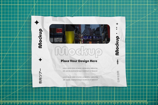 Gerimpeld papier mock-up ontwerp