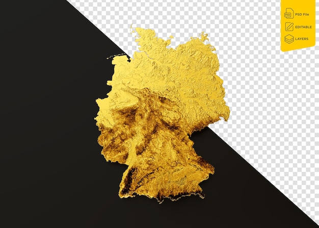 ドイツ地図分離背景 3 d イラスト上の黄金の金属の色高さマップ