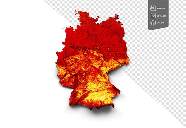 PSD mappa della germania con la bandiera colori rosso e giallo mappa in rilievo ombreggiato illustrazione 3d