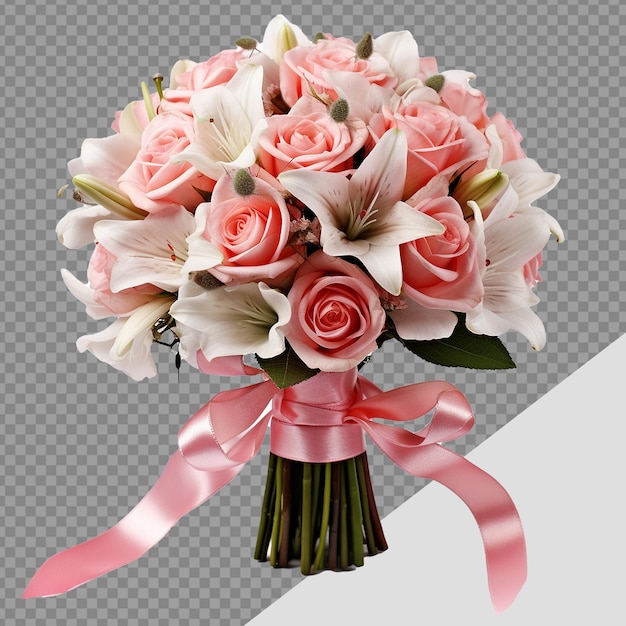 Geschenk verpakt boeket bloemen voor valentines en bruiloft png geïsoleerd op transparante achtergrond