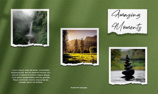 Gescheurde fotolijst Mockup met schaduweffect Gescheurde fotolijsten Mockup sjabloon op de muur.