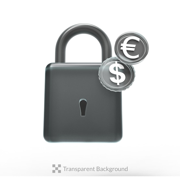 PSD gesloten hangslot 3d render illustratie geïsoleerd pictogram geld veilige bescherming concept